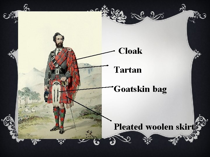 Cloak Tartan Goatskin bag Pleated woolen skirt Cloak Tartan Goatskin bag Pleated woolen skirt