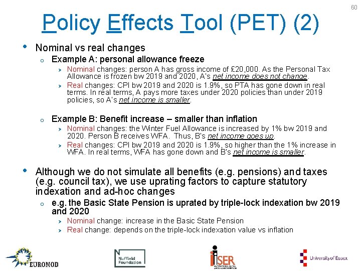 Policy Effects Tool (PET) (2) • Nominal vs real changes o Example A: personal