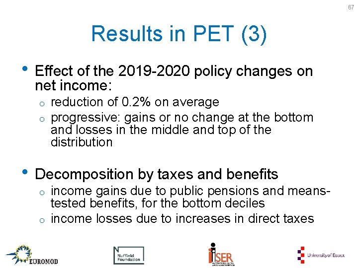 67 Results in PET (3) • Effect of the 2019 -2020 policy changes on