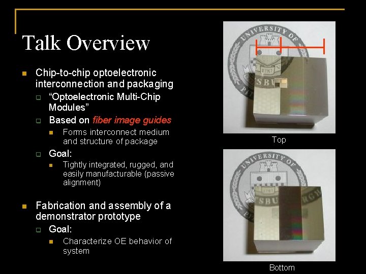 Talk Overview n Chip-to-chip optoelectronic interconnection and packaging q q “Optoelectronic Multi-Chip Modules” Based