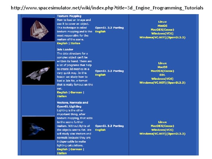 http: //www. spacesimulator. net/wiki/index. php? title=3 d_Engine_Programming_Tutorials 