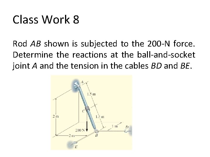 Class Work 8 Rod AB shown is subjected to the 200 -N force. Determine