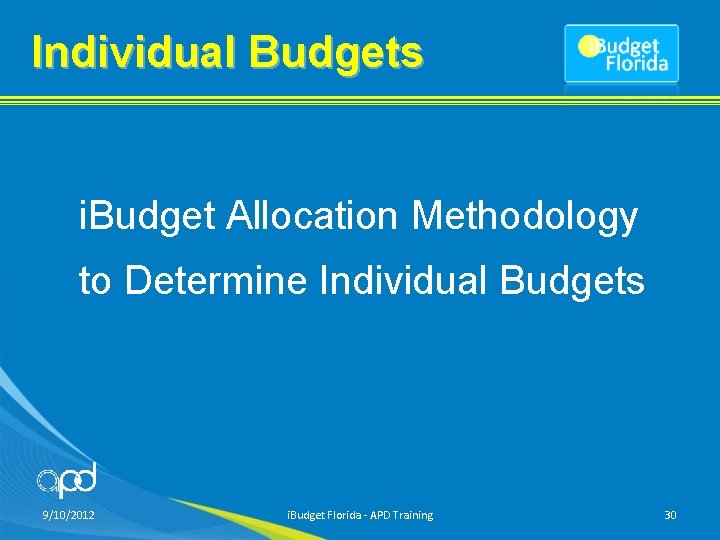 Individual Budgets i. Budget Allocation Methodology to Determine Individual Budgets 9/10/2012 i. Budget Florida