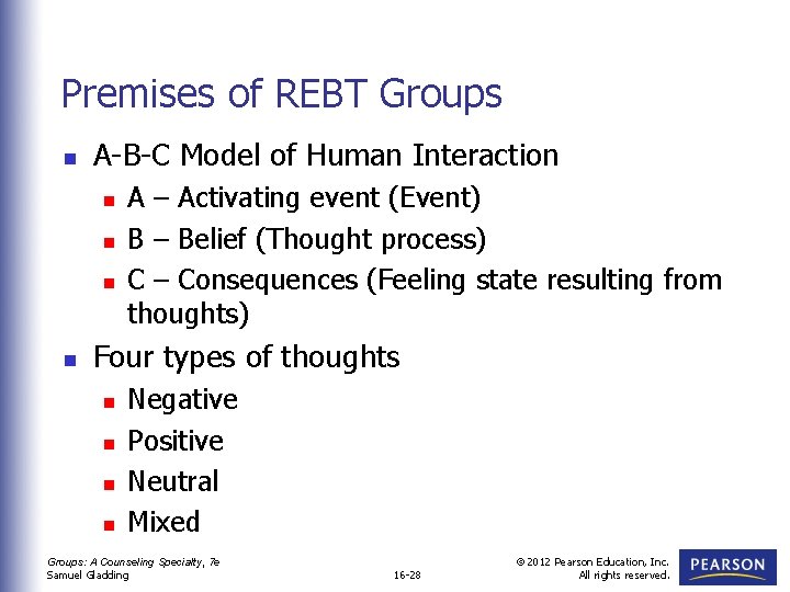 Premises of REBT Groups n A-B-C Model of Human Interaction n n A –