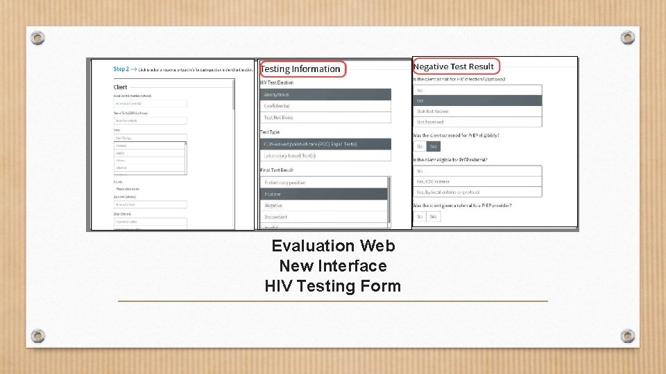 Evaluation Web New Interface HIV Testing Form 