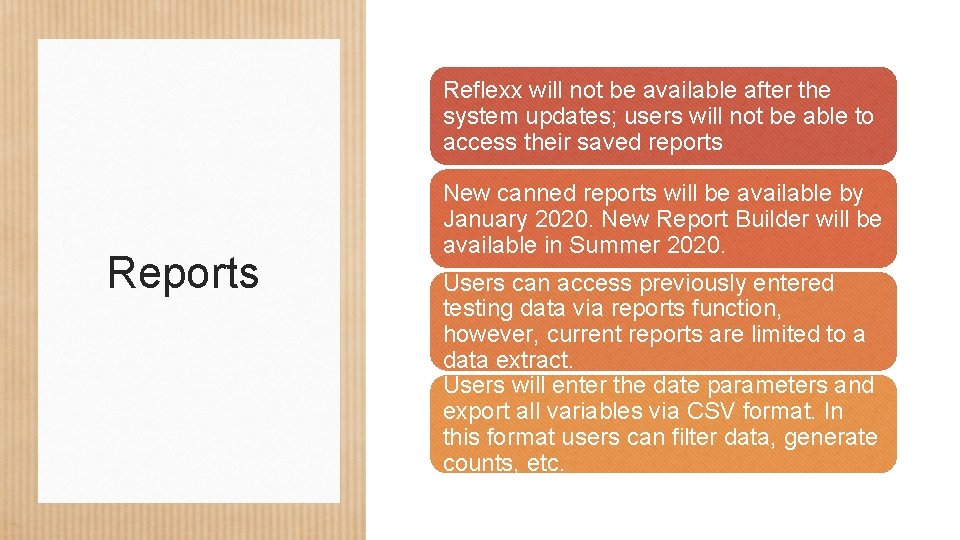 Reflexx will not be available after the system updates; users will not be able