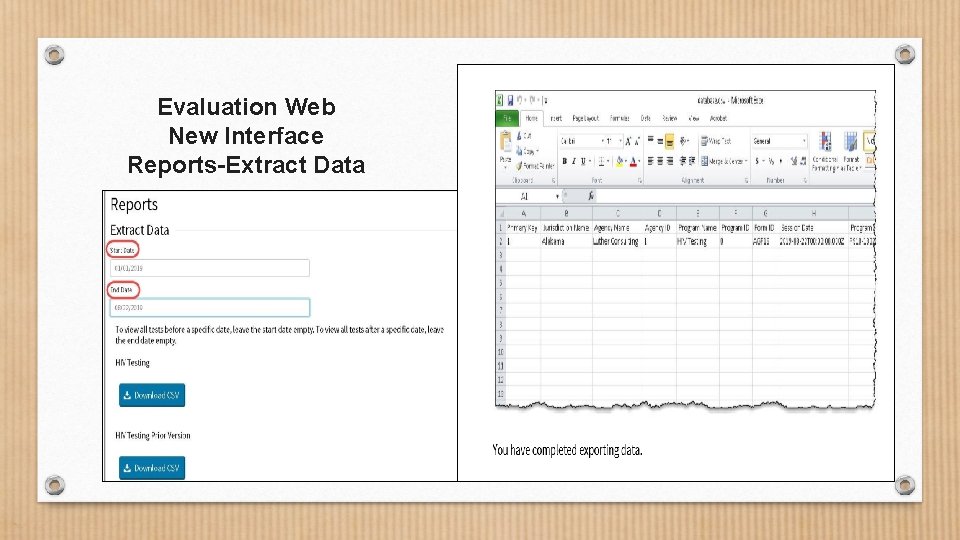 Evaluation Web New Interface Reports-Extract Data 