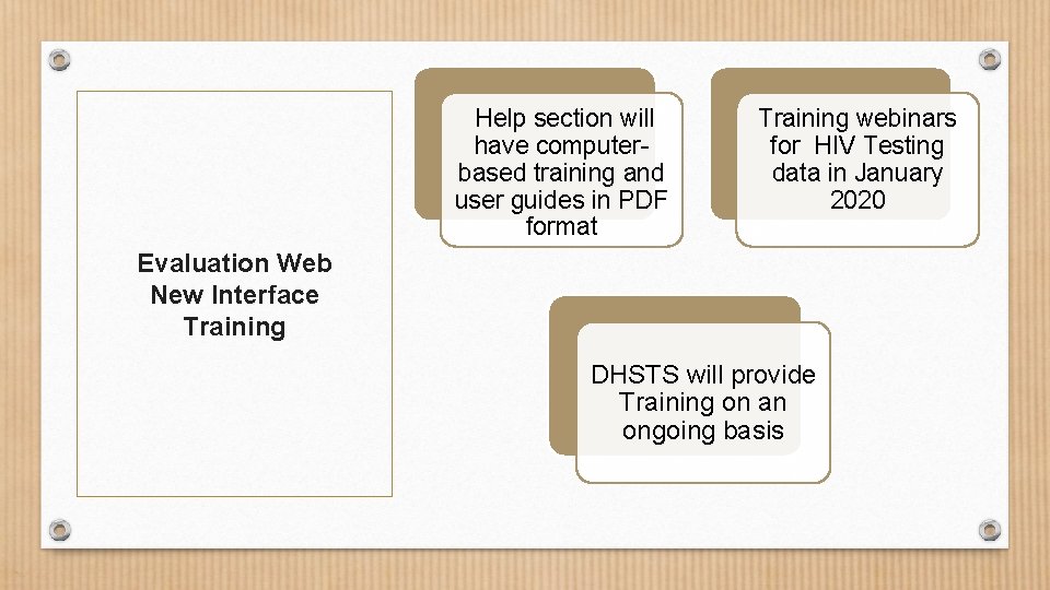 Help section will have computerbased training and user guides in PDF format Training webinars