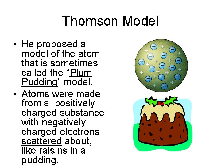 Thomson Model • He proposed a model of the atom that is sometimes called