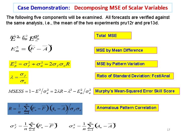 Case Demonstration: Decomposing MSE of Scalar Variables The following five components will be examined.