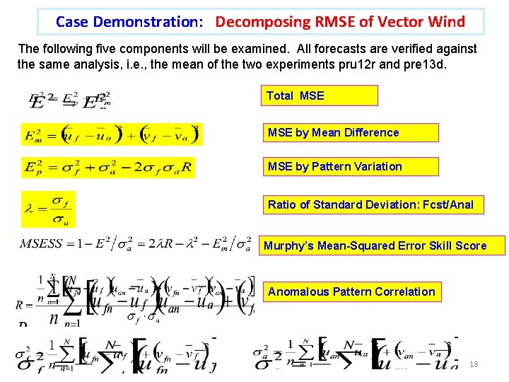 Case Demonstration: Decomposing RMSE of Vector Wind The following five components will be examined.