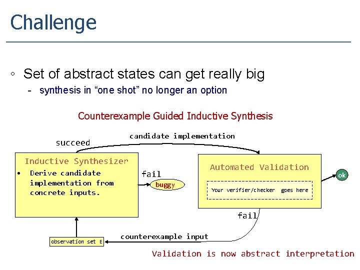 Challenge ◦ Set of abstract states can get really big - synthesis in “one