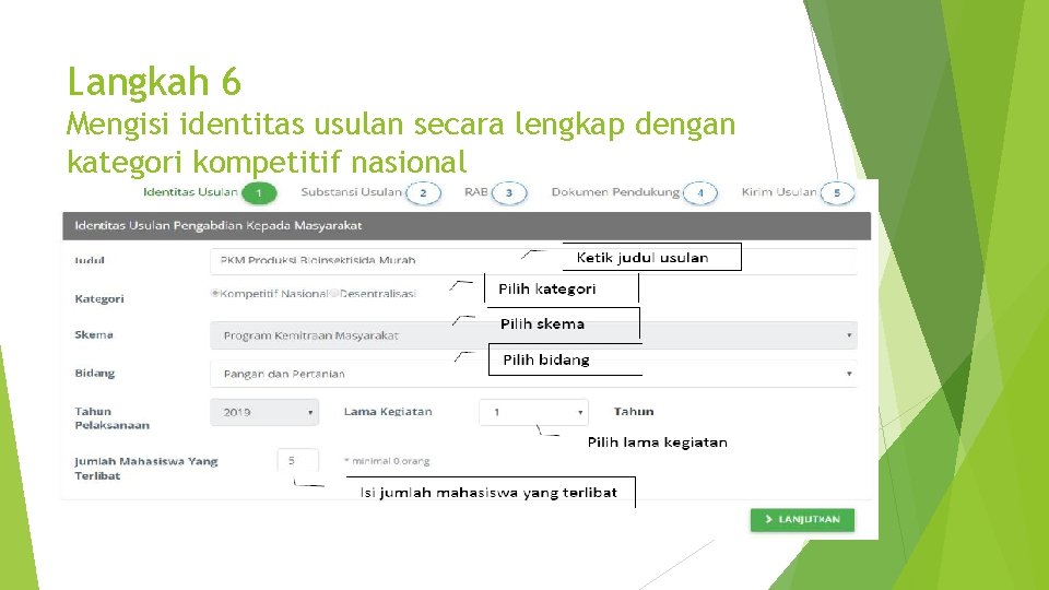 Langkah 6 Mengisi identitas usulan secara lengkap dengan kategori kompetitif nasional 