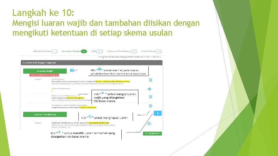 Langkah ke 10: Mengisi luaran wajib dan tambahan diisikan dengan mengikuti ketentuan di setiap