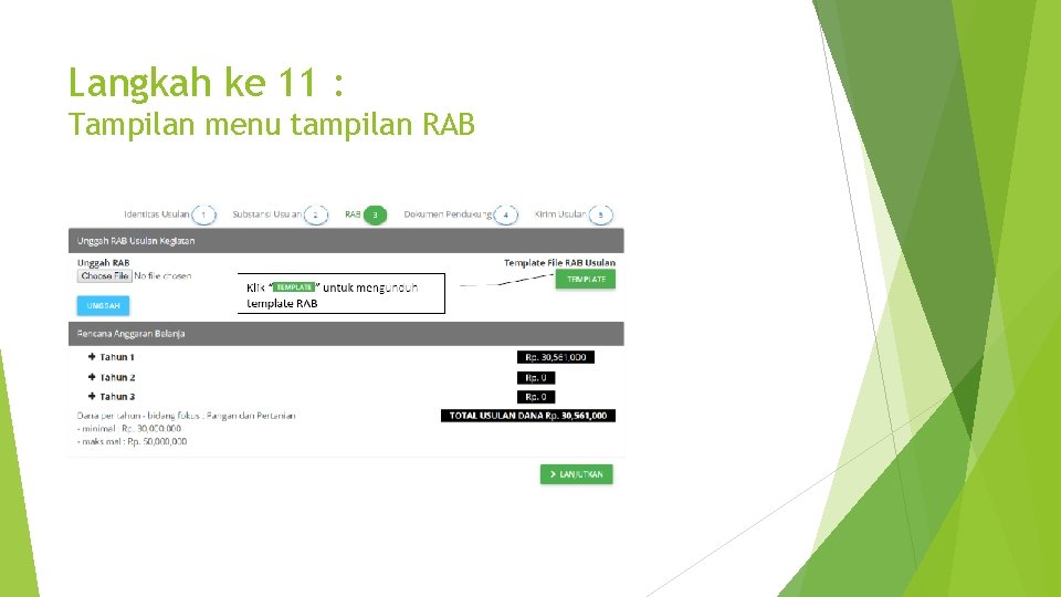 Langkah ke 11 : Tampilan menu tampilan RAB 