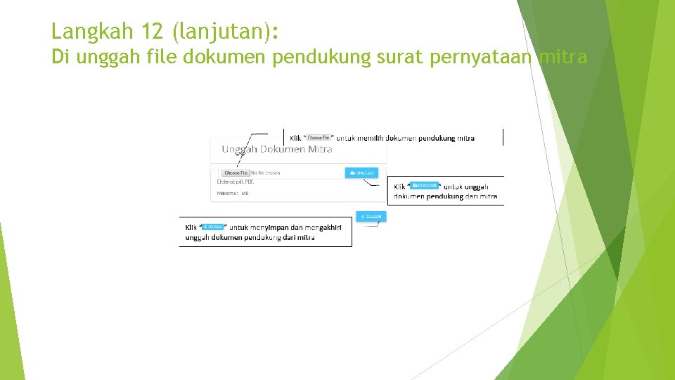 Langkah 12 (lanjutan): Di unggah file dokumen pendukung surat pernyataan mitra 