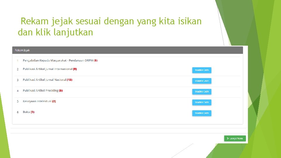 Rekam jejak sesuai dengan yang kita isikan dan klik lanjutkan 