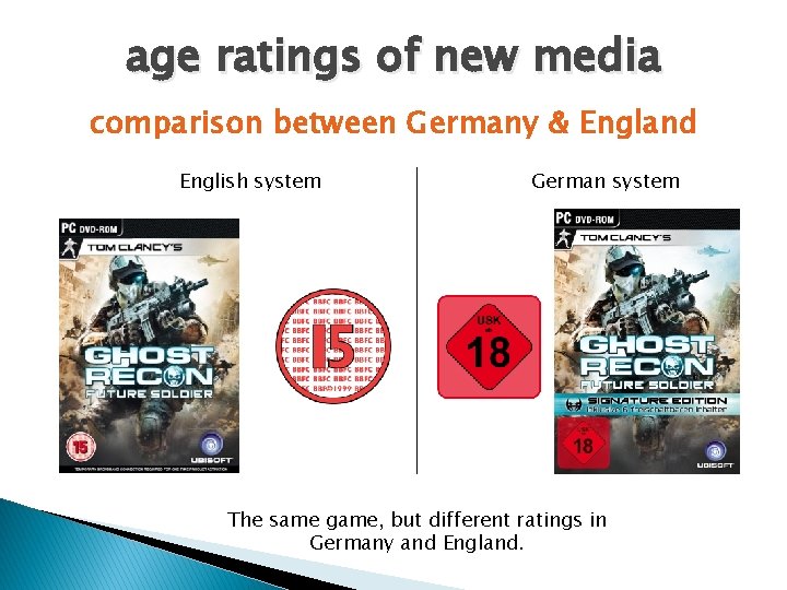 age ratings of new media comparison between Germany & England English system German system