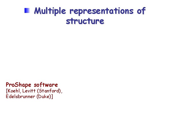 Multiple representations of structure Pro. Shape software [Koehl, Levitt (Stanford), Edelsbrunner (Duke)] 