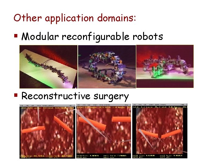 Other application domains: § Modular reconfigurable robots § Reconstructive surgery 