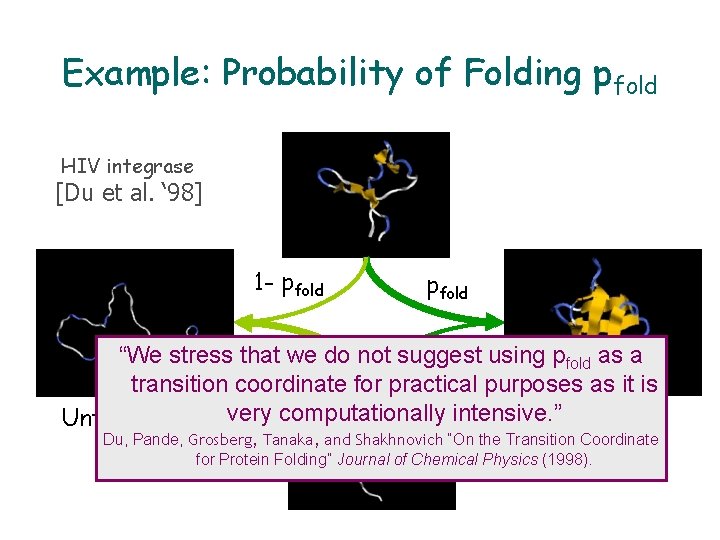 Example: Probability of Folding pfold HIV integrase [Du et al. ‘ 98] 1 -