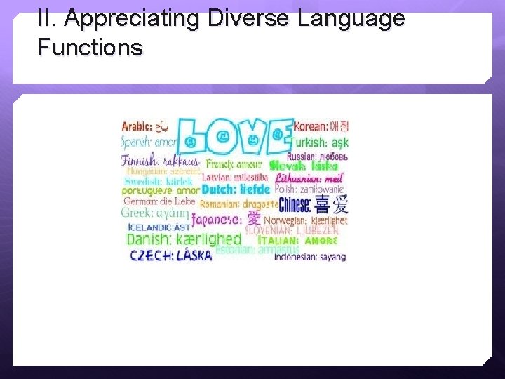 II. Appreciating Diverse Language Functions II. Appreciating Diverse Language Functions