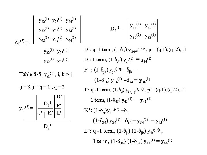 y 22(1) y 23(1) y 24(1) y 44(3) = y 32 (1) y 42