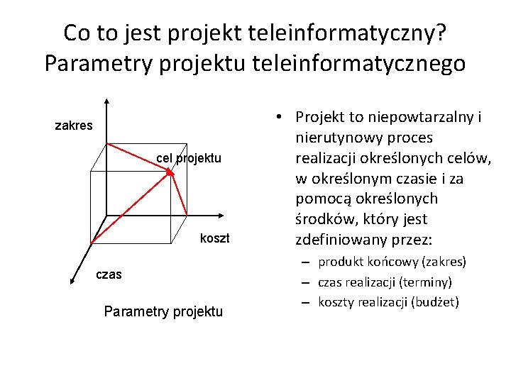 Co to jest projekt teleinformatyczny? Parametry projektu teleinformatycznego zakres cel projektu koszt czas Parametry