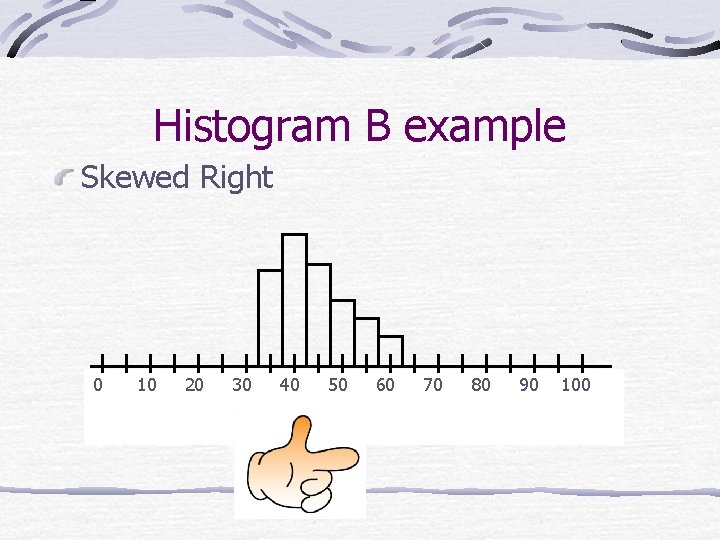 Histogram B example Skewed Right 0 10 20 30 40 50 60 70 80