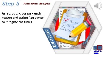 Step 5 Premortem Analysis As a group, crosswalk each reason and assign “an owner”
