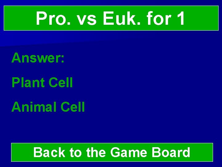 Pro. vs Euk. for 1 Answer: Plant Cell Animal Cell Back to the Game