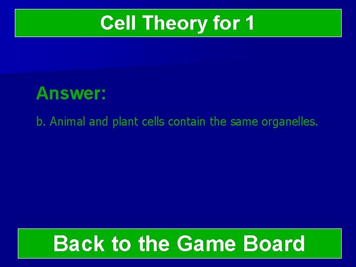 Cell Theory for 1 Answer: b. Animal and plant cells contain the same organelles.