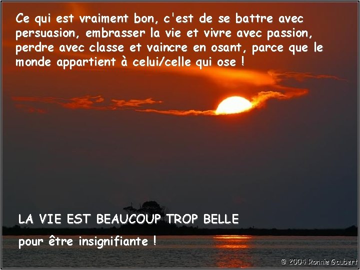 Ce qui est vraiment bon, c'est de se battre avec persuasion, embrasser la vie