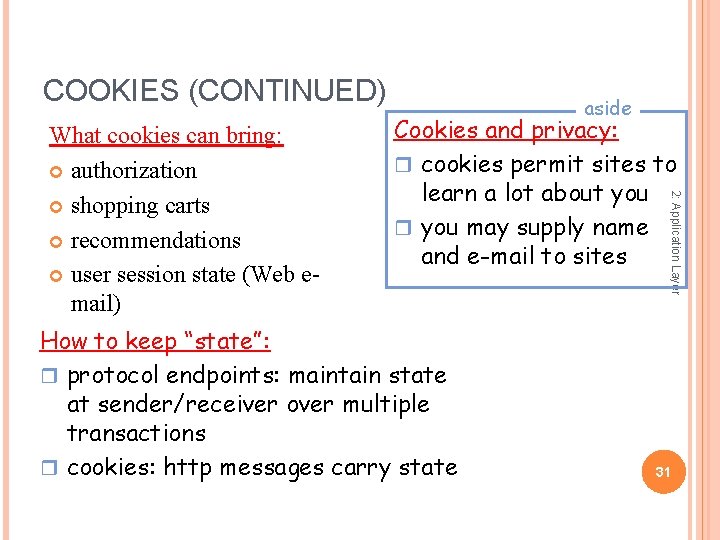 COOKIES (CONTINUED) Cookies and privacy: r cookies permit sites to learn a lot about