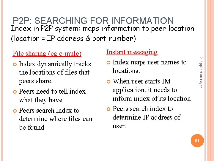 P 2 P: SEARCHING FOR INFORMATION Index in P 2 P system: maps information
