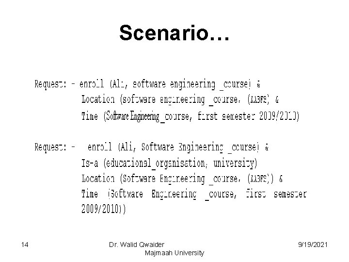 Scenario… 14 Dr. Walid Qwaider Majmaah University 9/19/2021 