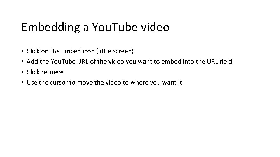 Embedding a You. Tube video • • Click on the Embed icon (little screen)