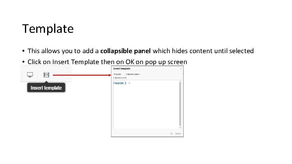 Template • This allows you to add a collapsible panel which hides content until