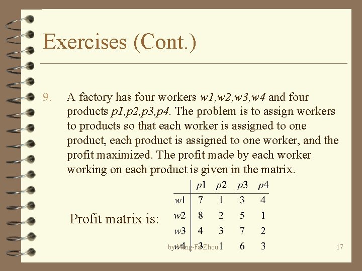 Exercises (Cont. ) 9. A factory has four workers w 1, w 2, w