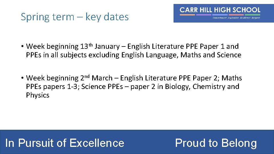 Spring term – key dates • Week beginning 13 th January – English Literature