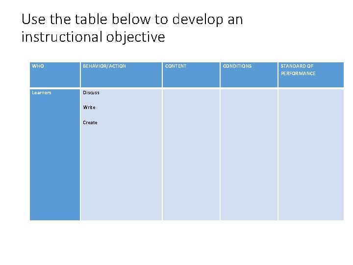 h the statements from the table below. Draw the table on the blackboard or h the statements from the table below. Draw the table on the blackboard or