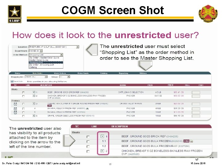COGM Screen Shot V 7 Dr. Peter Craig / IMCOM G 9 / 210