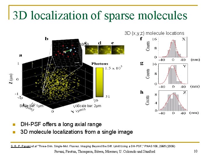 3 D localization of sparse molecules 3 D (x, y, z) molecule locations DH-PSF