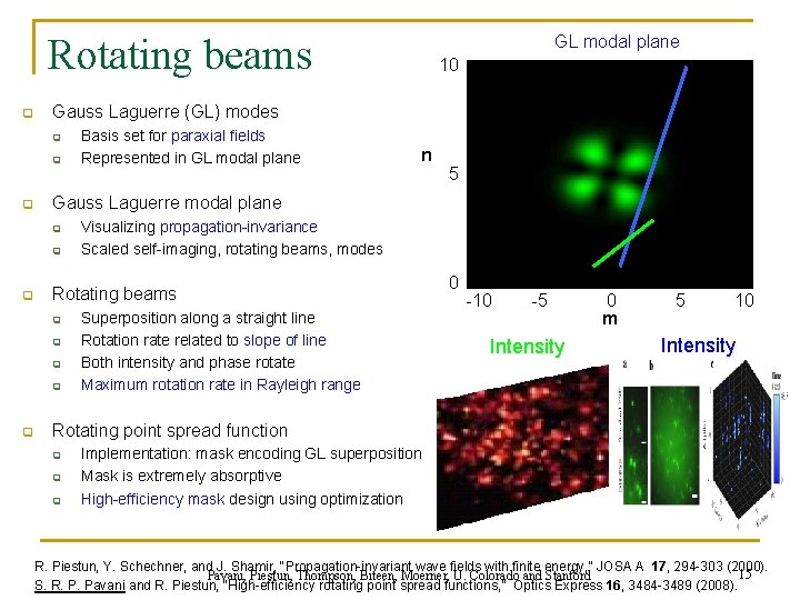 Rotating beams q q q n 5 Visualizing propagation-invariance Scaled self-imaging, rotating beams, modes