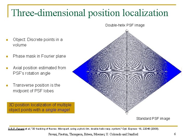 Three-dimensional position localization Double-helix PSF image n Object: Discrete points in a volume n