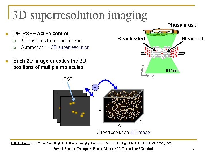 3 D superresolution imaging Phase mask n DH-PSF+ Active control q q n Reactivated