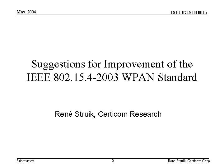 May, 2004 15 -04 -0245 -00 -004 b Suggestions for Improvement of the IEEE
