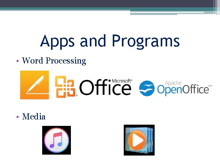Apps and Programs • Word Processing • Media 