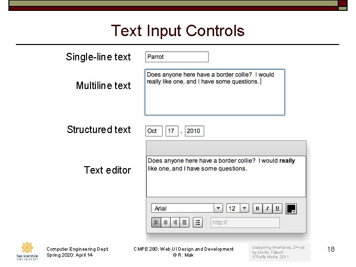 Text Input Controls Single-line text Multiline text Structured text Text editor Computer Engineering Dept.