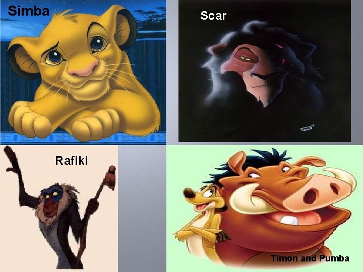 Simba Scar Rafiki Timon and Pumba 